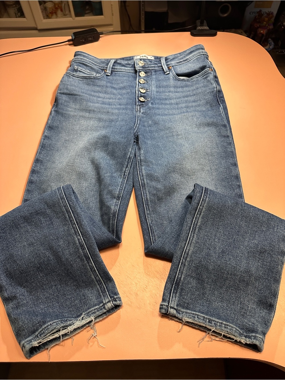 PAIGE “Cindy” button fly slim fit jeans